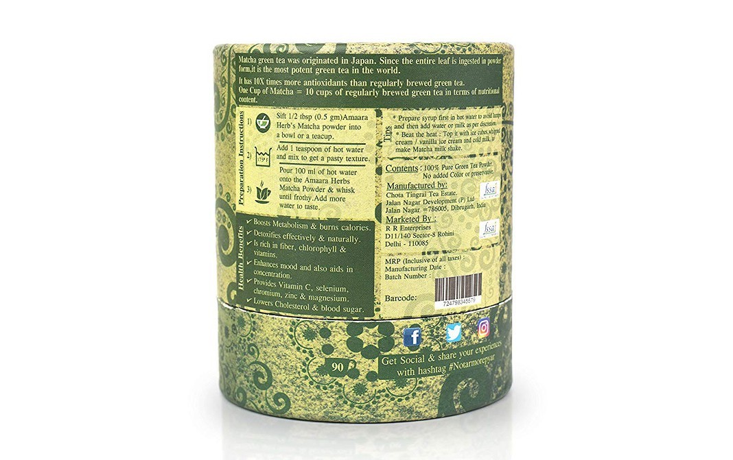 Amaara Herbs Matcha Japanese Green Tea Powder    Can  50 grams